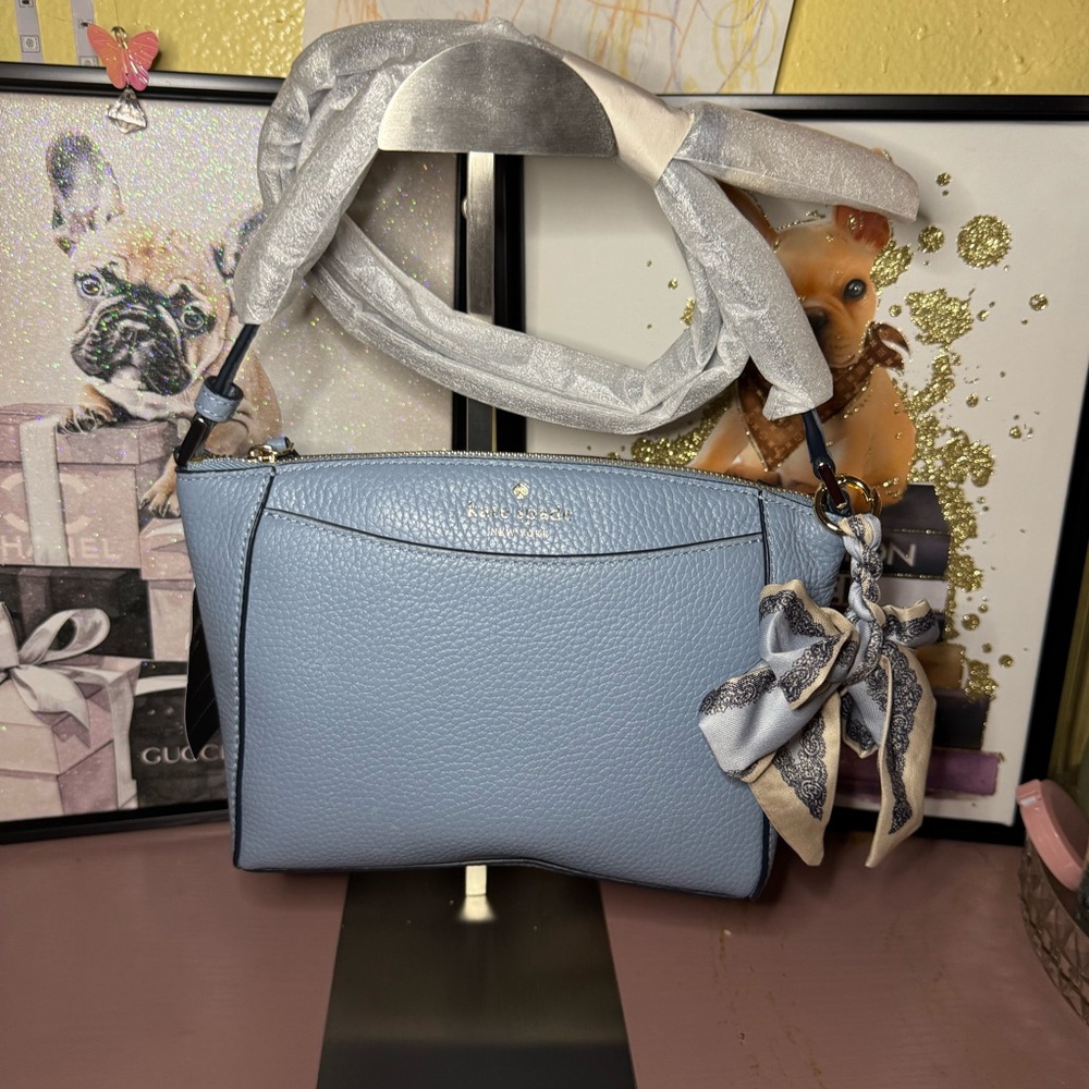 Kate Spade Powder Blue Crossbody Bag with Silver Hardware